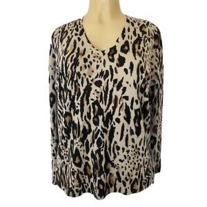 Gerard Darel Sweater Top Animal Leo Print V Neck Long Sleeve Pullover Wo…